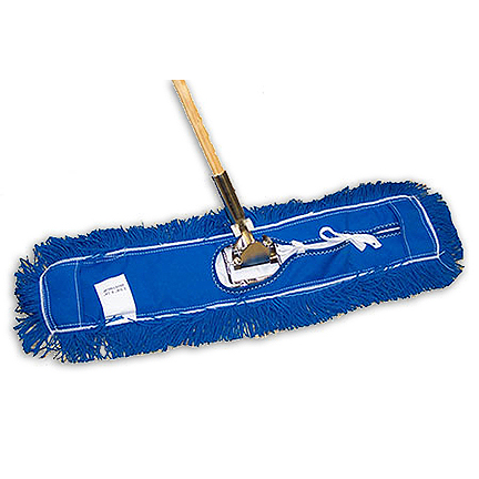 Dust Mop, 24&quot;x 5&quot; Blue Nylon electrostatic head, handle,